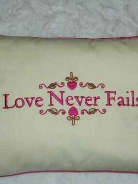 New Boutique Brand Love Never Fails Embroidered Lettering Home Decor Pillow